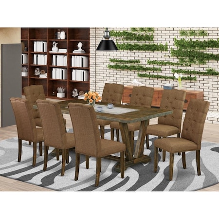 East West Furniture 9 Piece V-Style Dinette Set - Brown Smoke V777EL718-9